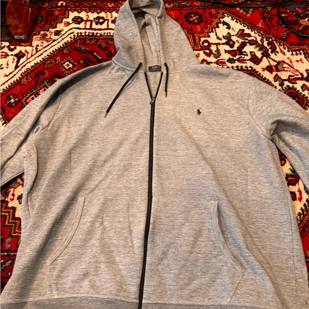 Ralph Lauren Light Gray Full-Zip Hooded Sweater